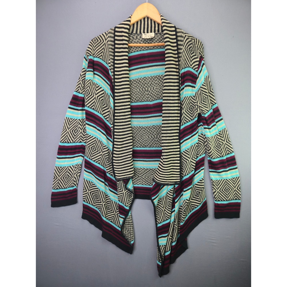 Say What NY Cardigan Sweater Geometric Striped Open Front XL Multi Color Boho